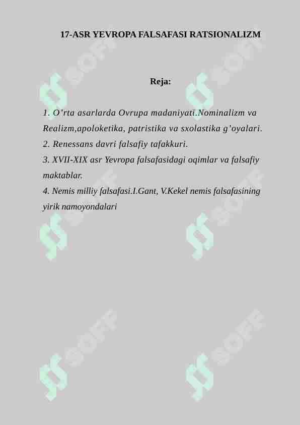 17-asr yevropa falsafasi ratsionalizm