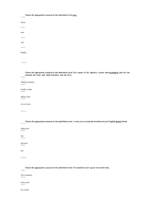 Synonym Practice Worksheets