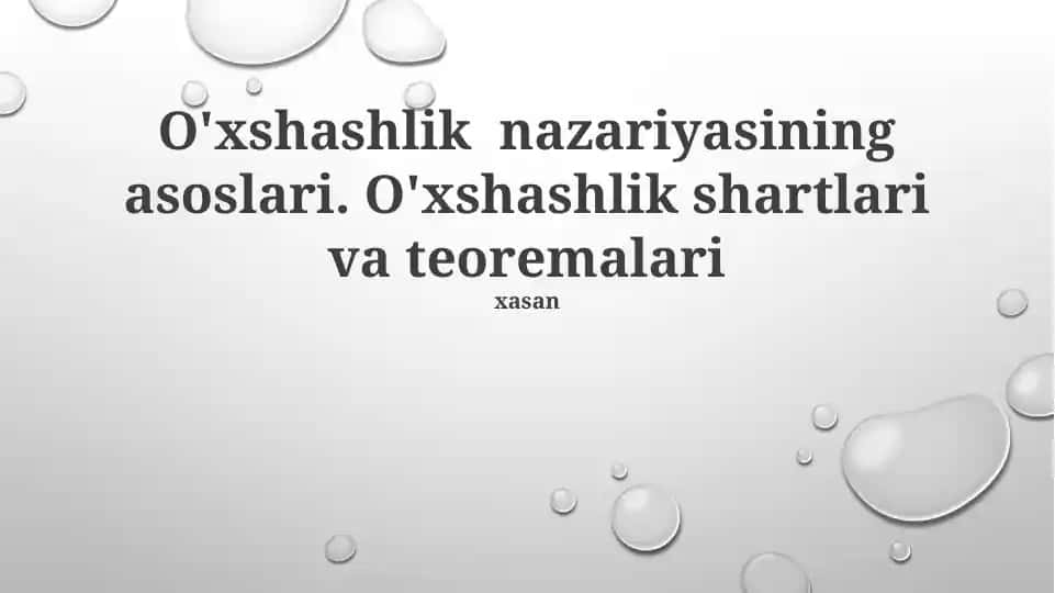 O'xshashlik nazariyasining asoslari