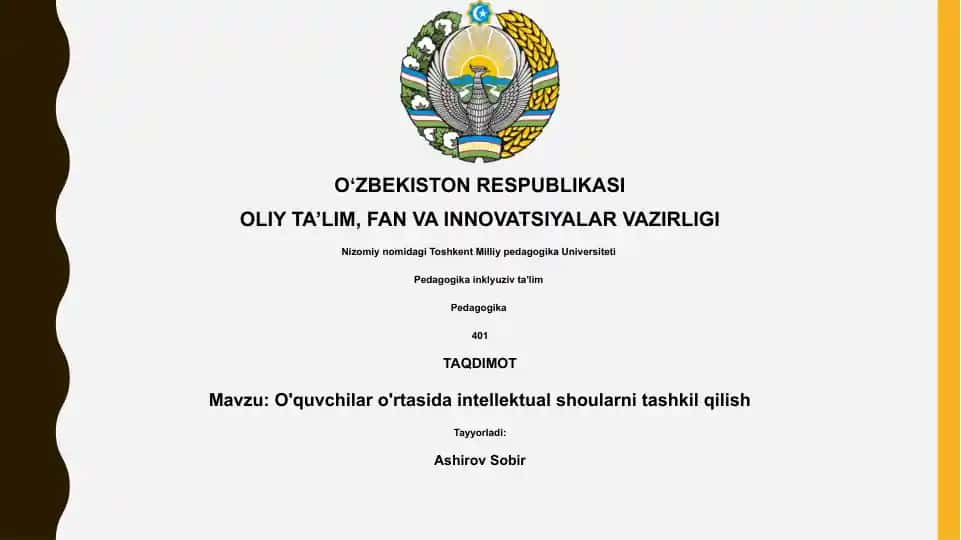 O'quvchilar o'rtasida intellektual shoularni tashkil qilish