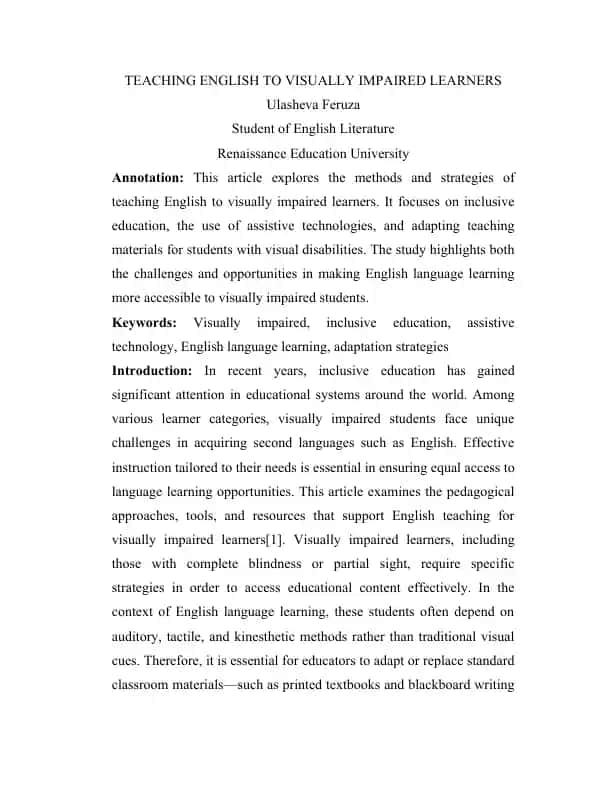 Teaching English to Visually Impaired Learners