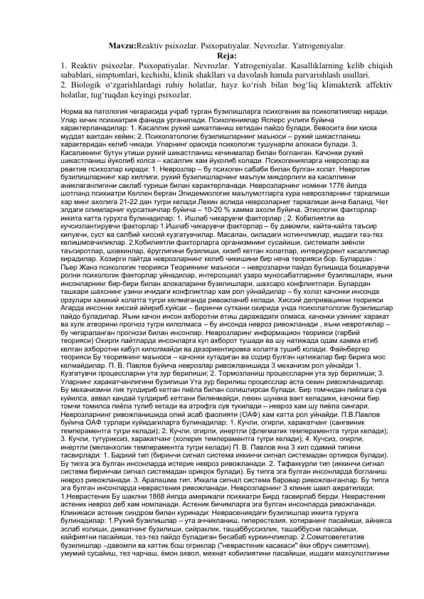 Reaktiv Psixozlar va Psixopatiyalar