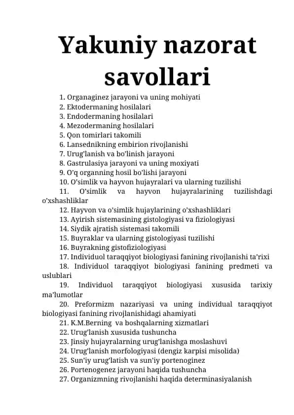 Individuol taraqqiyot biologiyasi fanining rivojlanishi ta’rixi
