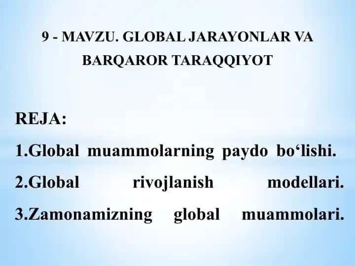 Global jarayonlar va barqaror taraqqiyot