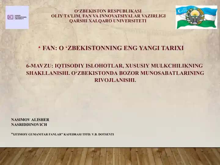 Iqtisodiy Islohotlar va Xususiy Mulkchilikning Shakllanishi O‘zbekistonda Bozor Munoqiyotlari