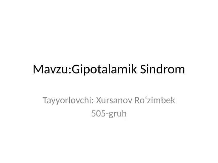 Gipotalamik Sindrom