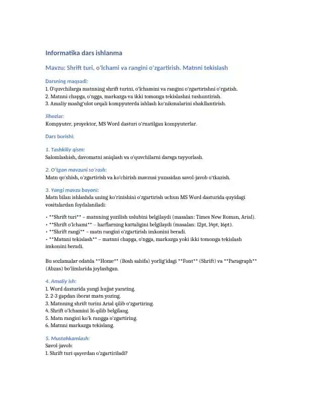 Informatika dars ishlanma