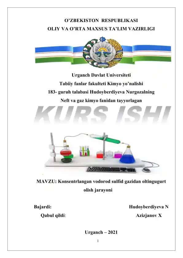 Konsentrlangan vodorod sulfid gazidan oltingugurt olish jarayoni