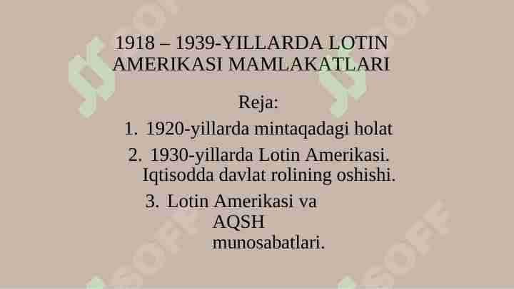 1918 – 1939-YILLARDA LOTIN AMERIKASI MAMLAKATLARI