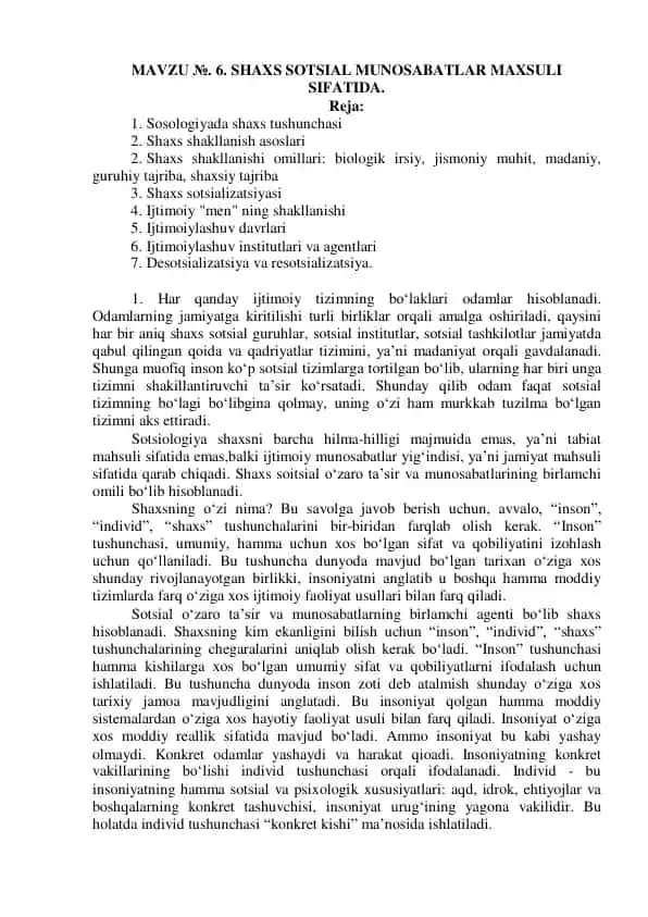Shaxs sotsial munosabatlar maxsuli