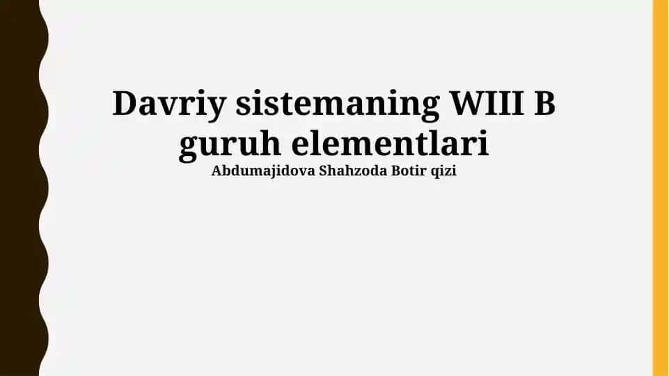 Davriy sistemaning WIII B guruh elementlari