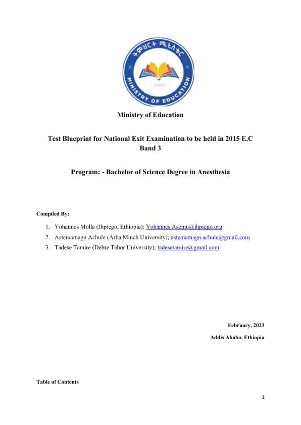 Test Blueprint for National Exit Examination