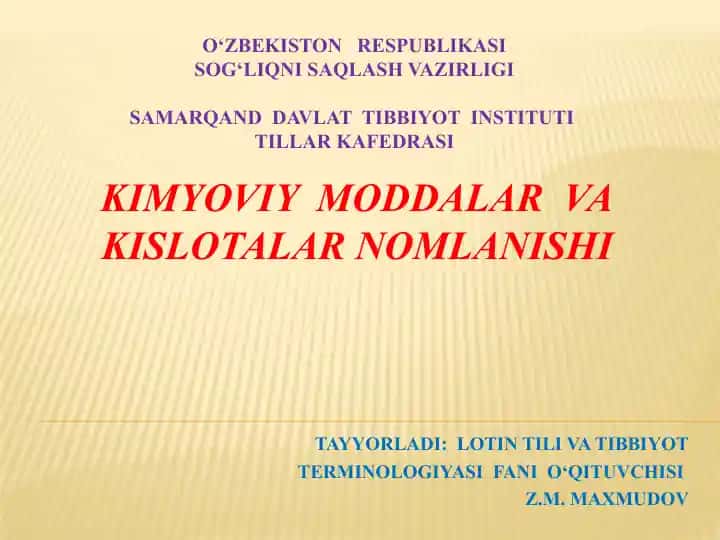 Kimyoviy Moddalar va Kislotalar Nomlanishi