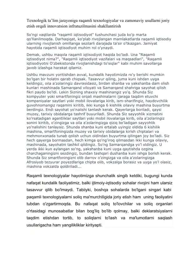 Raqamli iqtisodiyot haqida maqola