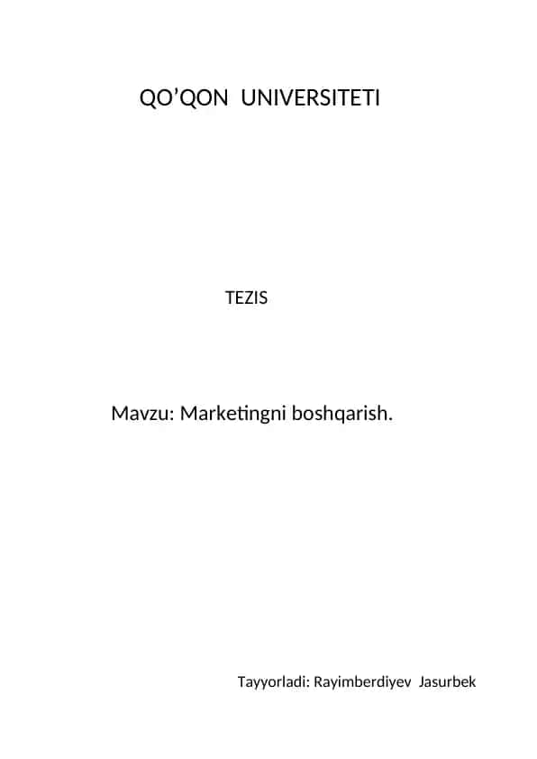 Marketingni boshqarish tezisi