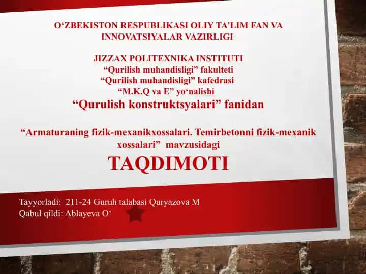 Armaturaning fizik-mexanikxossalari. Temirbetonni fizik-mexanik xossalari