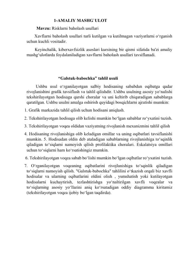 Risklarni baholash usullari