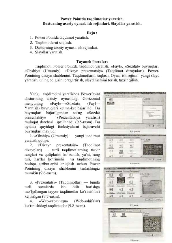 Power Pointda taqdimotlar yaratish