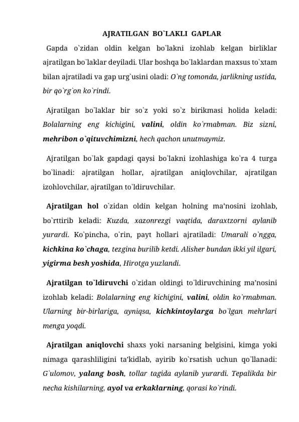 Ajratilgan Bo'lakli Gaplar