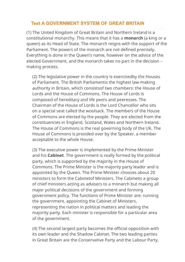 Government System of Great Britain