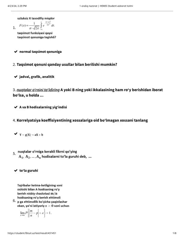 1-oraliq nazorat | HEMIS Student axborot tizimi