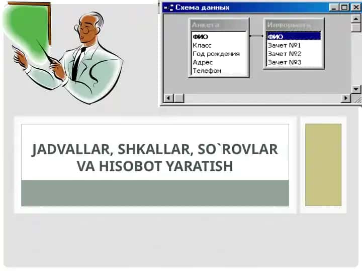 JADVALLAR, SHKALLAR, SO`ROVLAR VA HISOBOT YARATISH