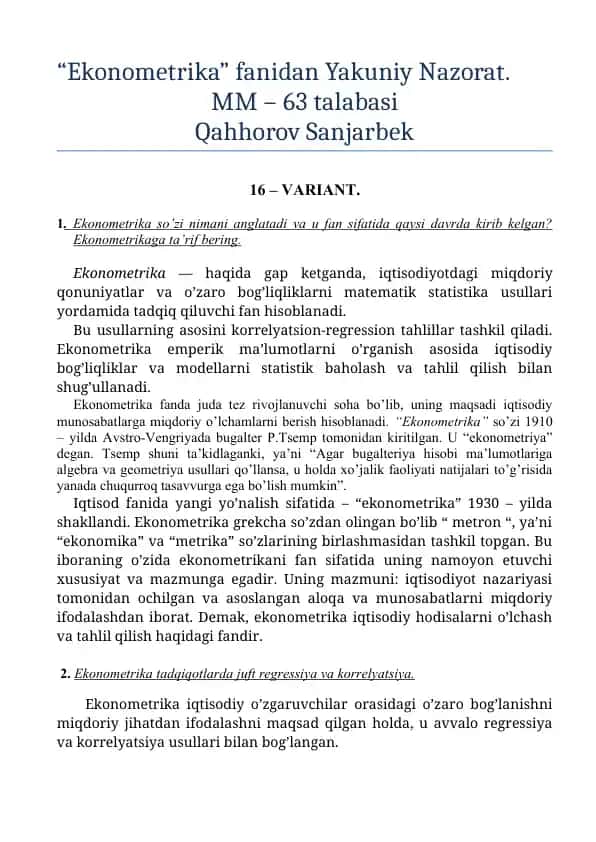 Ekonometrika