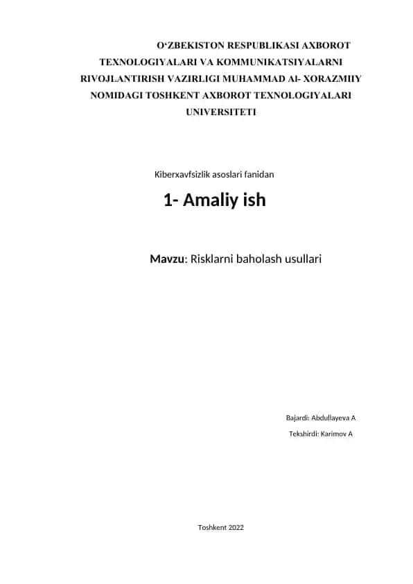 Risklarni baholash usullari
