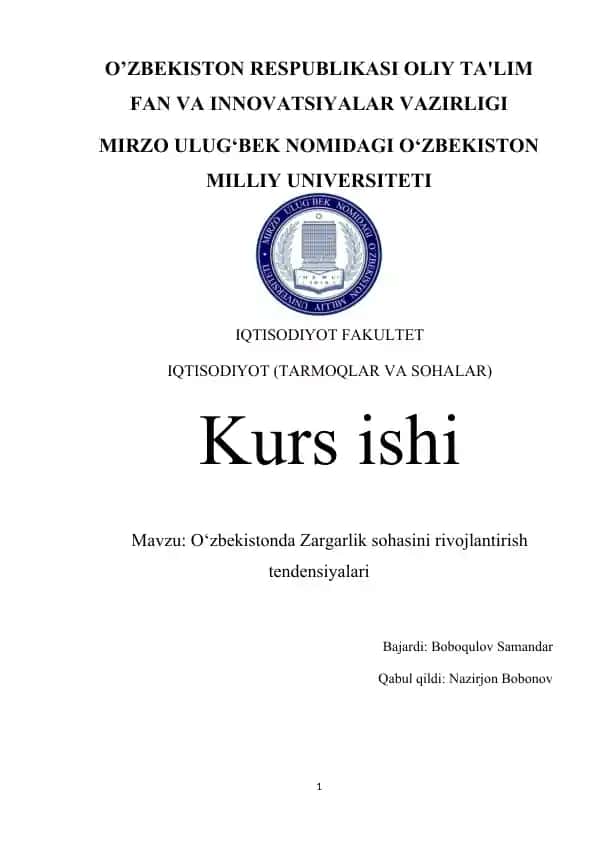 O‘zbekistonda Zargarlik sohasini rivojlantirish tendensiyalari