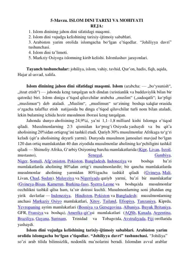 ISLOM DINI TARIXI VA MOHIYATI