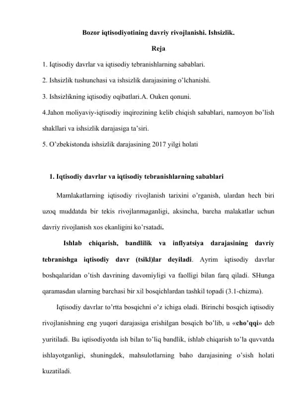 Bozor iqtisodiyotining davriy rivojlanishi