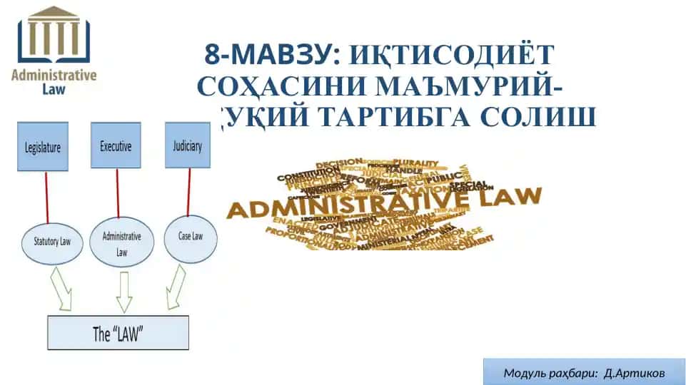 ИқТИСОДИЁТ СОҲАСИНИ МАЪМУРИЙ-ҲУҚУҚИЙ ТАРТИБГА СОЛИШ