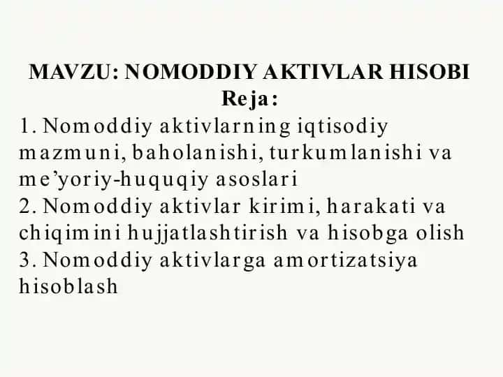 Nomoddiy aktivlar hisobining me’yoriy huquqiy asoslari