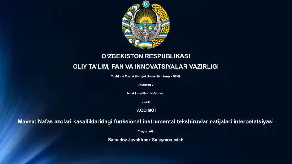 Nafas azolari kasalliklaridagi funksional instrumental tekshiruvlar natijalari interpetatsiyasi