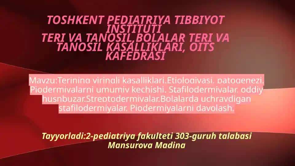 Teri va tanosil, bolalar teri va tanosil kasalliklari