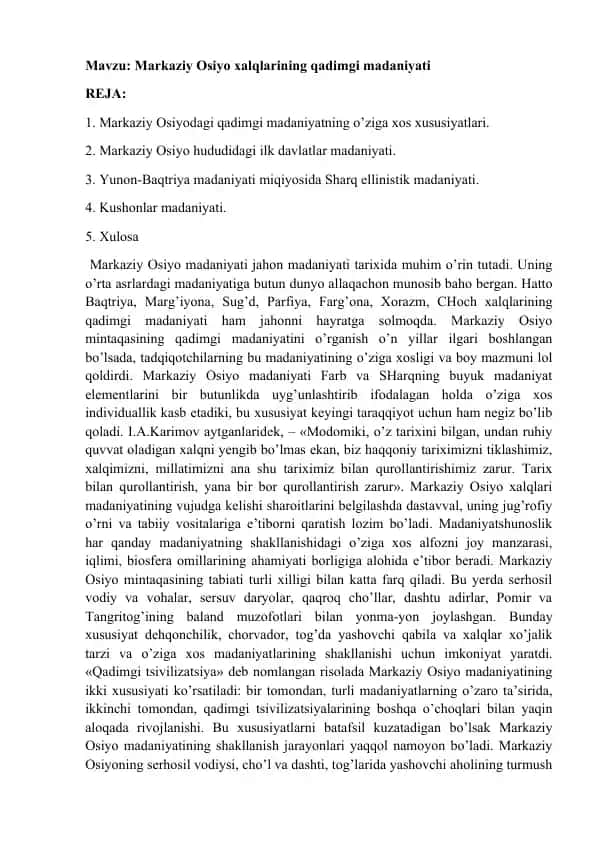 Markaziy Osiyo xalqlarining qadimgi madaniyati