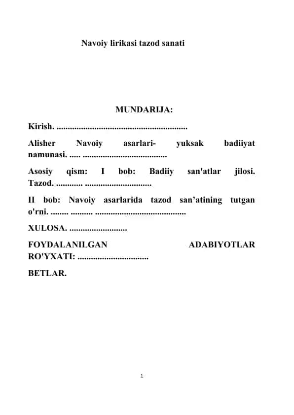 Navoiy lirikasi tazod sanati