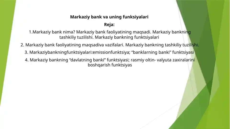 Markaziy Bank va uning funktsiyalari