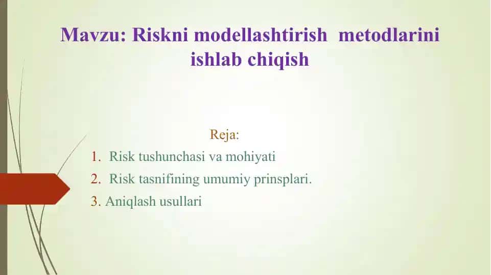 Riskni modellashtirish metodlarini ishlab chiqish