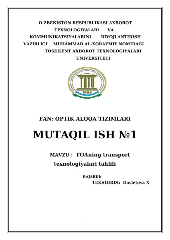 TOAning transport texnologiyalari tahlili