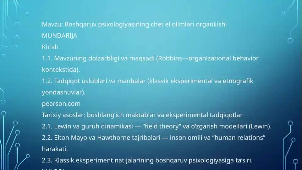Boshqaruv psixologiyasining chekelolimlari organilishi