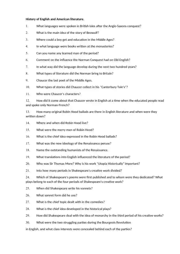 History of English and American Literature