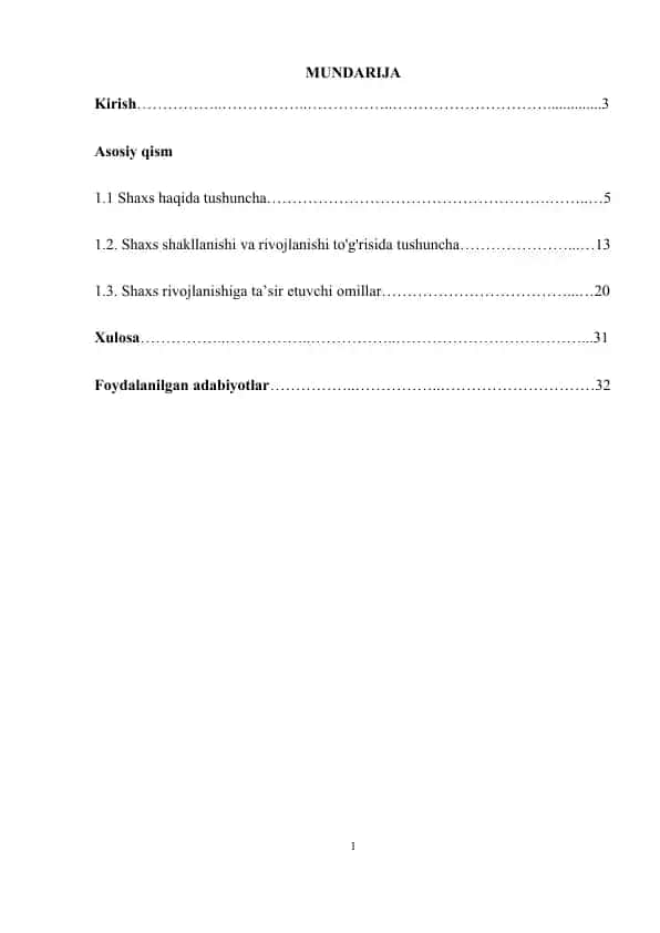 Shaxsning rivojlanishi haqida tushuncha