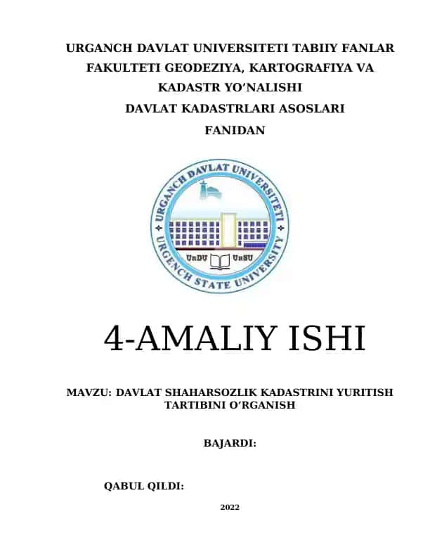 Davlat Shaharsozlik Kadastrini Yuritish Tartibi