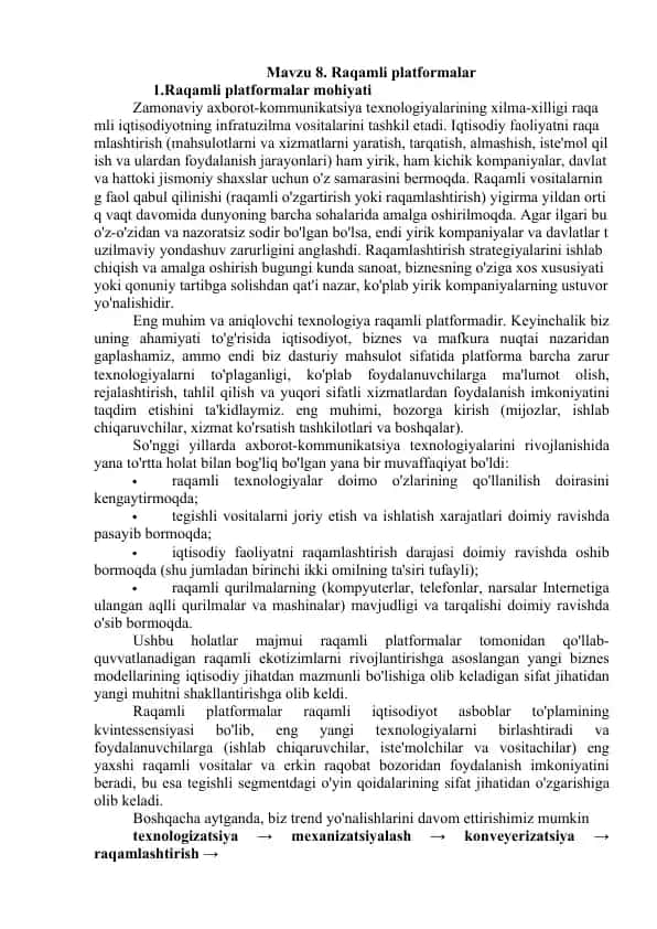 Mavzu 8. Raqamli platformalar