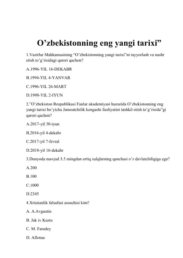 O’zbekistonning eng yangi tarixi