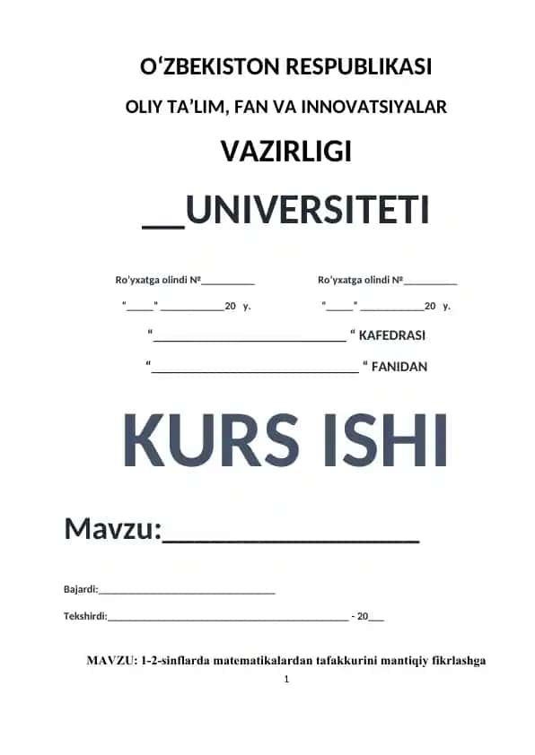 Boshlang‘ich sinflarda matematikadan tafakkurini mantiqiy fikrlashga rivojlantiruvchi ijodiy topshiriqlar va metodika
