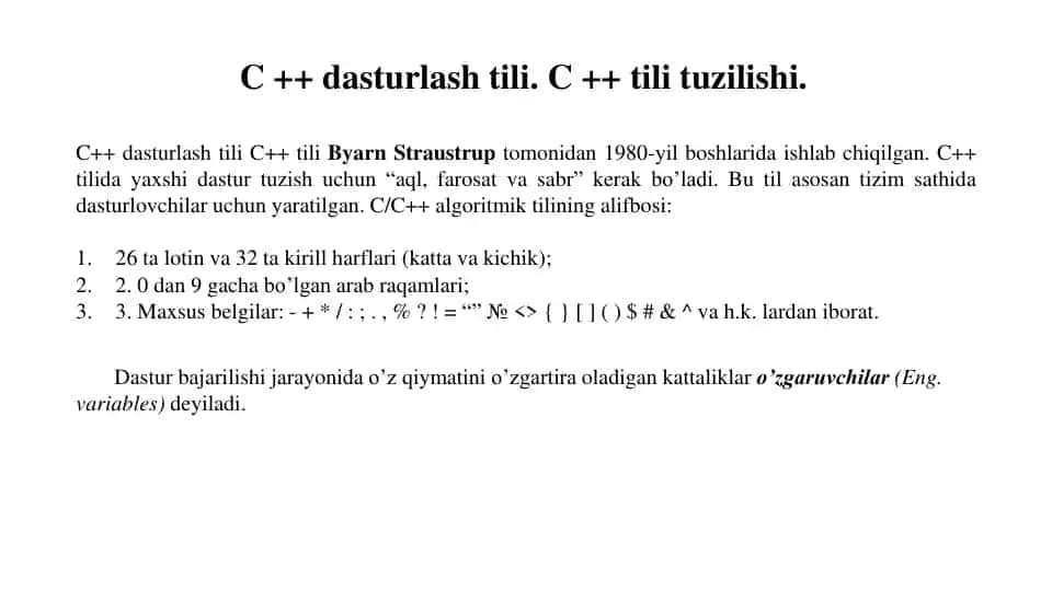 C++ dasturlash tili