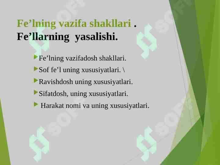 Feʼlning vazifa shakillari