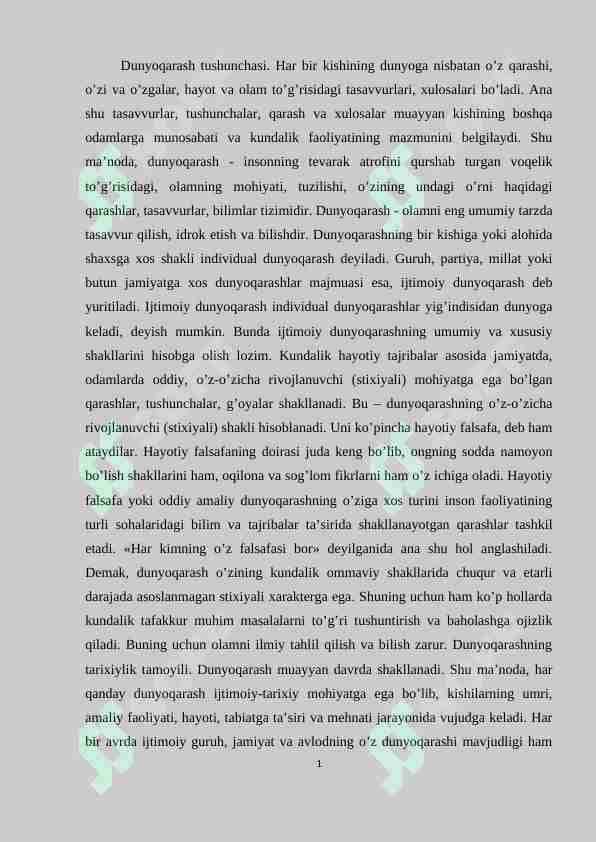 Dunyoqarash tushunchasi va shakllari